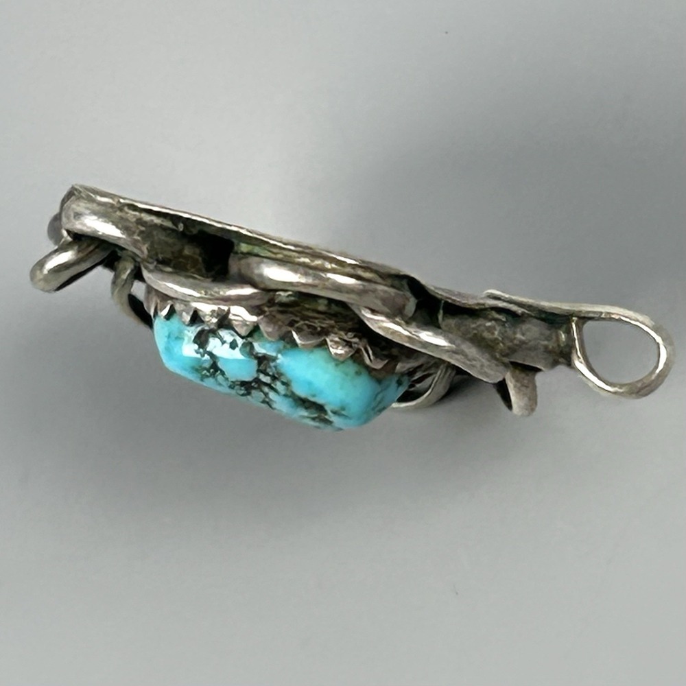 Sterling Silver Blue Turquoise 3/4" Floral Pendant Hand Cut Bezel 3.15g - Picture 7 of 9